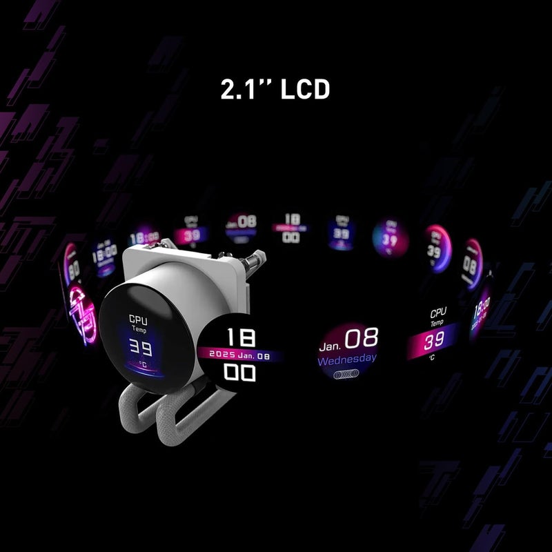 MSI MPG CORELIQUID P13 360mm AIO Liquid CPU Cooler – 2.1" IPS LCD Pump Display, ARGB Fans, 3400RPM Pump, 500–2050RPM Fans, Intel & AMD Compatible, 360mm Radiator, Black | 306-7ZWGA11-L80 - Image 3